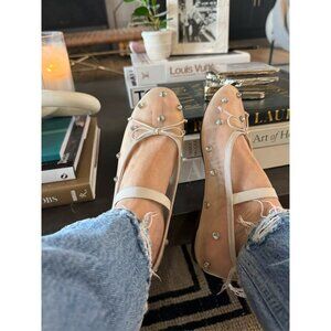 LOEFFLER RANDALL Leonie Crystal Mesh Ballet Flats in Caramel Size US 10